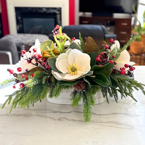 Happy Holiday Gather - Holiday Florals, Large-Size Faux Floral Arrangement, Premium Artificial Indoor Flower Display with Beautiful Blooms and Foliage - Artificial Plants & Flowers - color: Happy Holiday Gather