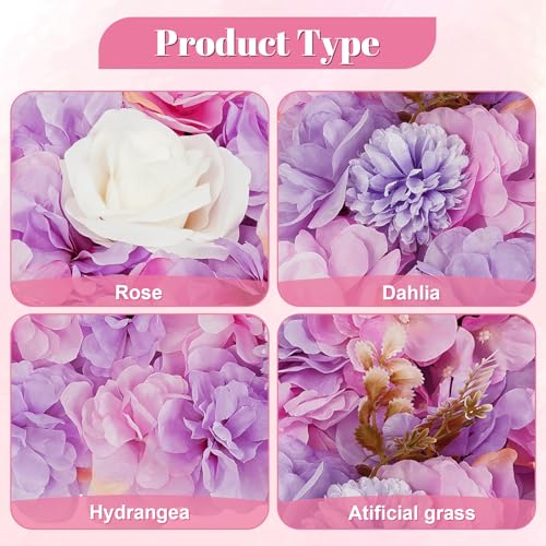 12Pcs Artificial Flower Wall Panel 3D Floral Backdrop Wall 15" X 15" Flower Panel Decor Flower Backdrop Faux Rose Panels for Party Home Background Decor, Pink - color: Pink, White