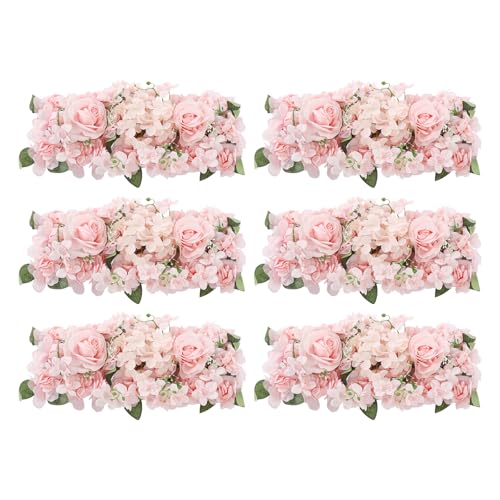 Wedding Arch Artificial Flowers Panels, 6pcs Silk Rose Floral Wall Backdrop, 13.8 x 13.8in Artificial Flowers Garland for Wedding Party Table Decoration, White (Pink, 6 Pcs) - color: Pink, size: 6 Pcs