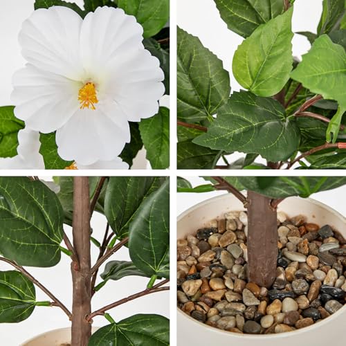 Briful Artificial Hibiscus Potted Plant 20.8” Tall, Realistic Silk Hibiscus Flowers Farmhouse Table Decor, Faux Tropical Flower Plant in Pot for Living Room Table, Entryway, Office, Home Decor, White - color: 20.8'' White