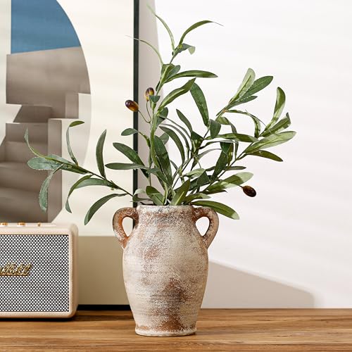 Ceramic Rustic Flower Vase, 8.07 Inch Pottery Modern Vase for Shelf, Tabletop, Vintage Farmhouse Home Decor for Coffee Table, Living Room, Mantle, Fireplace, Entryway - color: Rust 8.07 Inch