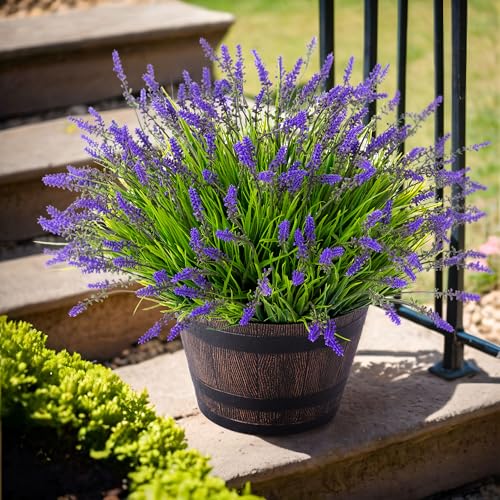 Ammyoo Artificial Faux Plants Flowers for Outdoor Decorations, Fake Monkey Grass for Outside Porch Patio, No Fade Realistic Greenery Plant, UV Resistant Artificial Shrubs for Courtyard Window Garden - color: Purple, size: 12 Pcs