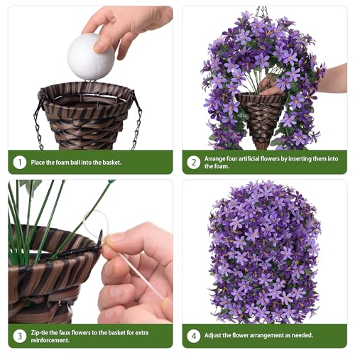 Hoppwodd Artificial Flower for Outdoors 4pcs Fake Lily Hanging Flower Baskets for Outside UV Resistant Silk Faux Long Trailing Vines for Garden Porch Patio, Purple & Light Purple - color: Purple & Light Purple