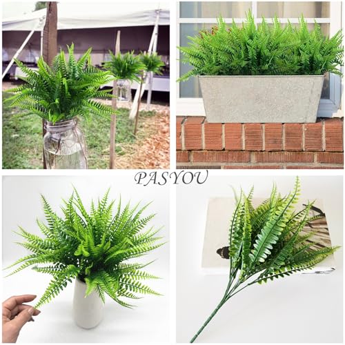 PASYOU Fake Boston Fern Shrubs Artificial Plants Faux Ferns Plastic Leaves Plant for Indoor Outdoor Home Porch Garden Decor Greenery Grass Flowers Stems Party Wedding Bundles DIY Decorations 6 Pack - color: Boston Ferns / 6 Pack