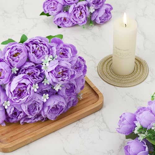 8 Pack Purple Peonies Artificial Flowers, Fake Silk Hydrangea Bouquet for Bridal Wedding Home Table Decor Reusable Dining Opening Ceremony Birthday Arrangement Faux Floral - color: Purple