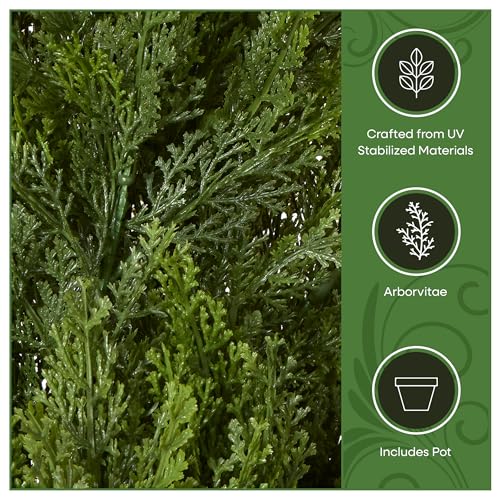 National Tree Company 36 Inch Artificial Arborvitae Topiary Tree, Realistic Fake Tree Potted Plant, Dark Green Round Growers Pot - size: 3ft