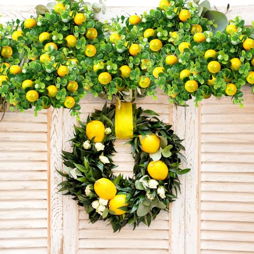 Tigeen 24 Pack Lemon for Decoration Fake Lemon Branches Artificial Vivid Yellow Faux Lemons Tables Centerpiece for Kitchen Stem Fruits for Home Spring Summer Decor - style: Lemons