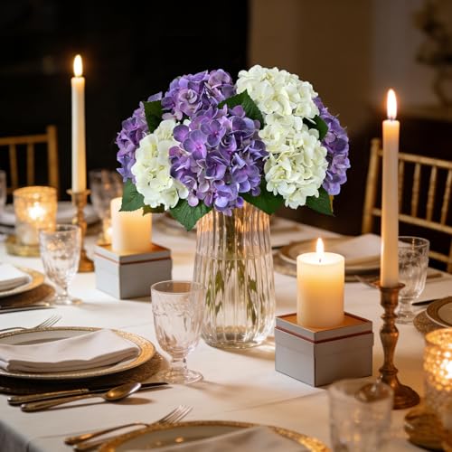 ZYTUYO 5PCS Purple Hydrangea Artificial Flowers Small Fake Latex Real Touch Hydrangeas Flowers with Stems Faux Silk Bouquet for Home Decor Table Wedding Party Outdoor Centerpieces - color: Purple