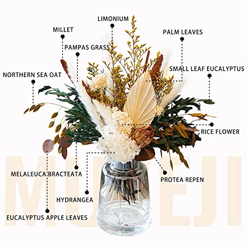 Neutral Dried Flower Bouquet, Cream White & Green Boho Dried Floral Arrangement, Warm Earth Tone Pampas Grass Bouquet for Home Decor, Rustic Farmhouse, Fall & Thanksgiving Centerpiece - color: Neutral Dried Flower Bouquet