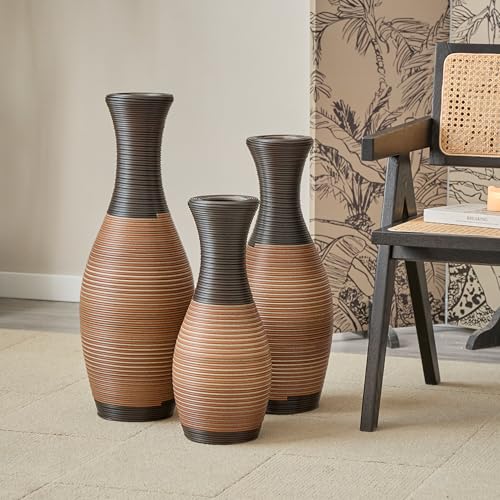 Tall Floor Vase Set of 3, 27.5/23.6/19.6in Large Imitation Rattan Vases for Living Room, Dining Room, Hallway, Office Decor & Farmhouse Style Centerpiece - color: Floor Vases Imitation Rattan a