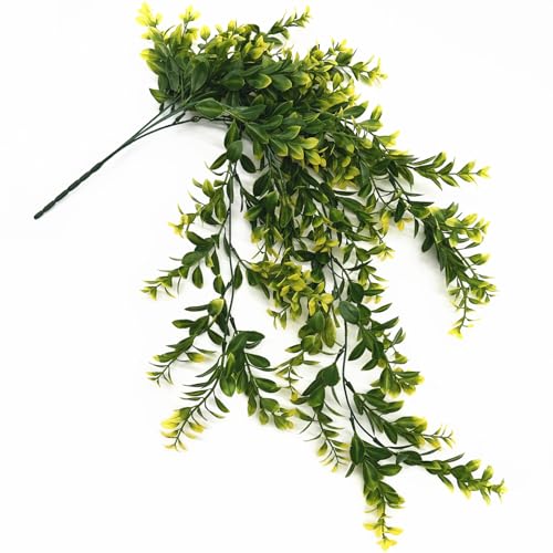 Artificial Hanging Vines, Fake Vine Plastic Leaves Faux Rattan Ivy Greenery Decor UV Resistant for Indoor Outdoor Home Kitchen Garden DIY Pot Basket Wedding Party Christmas Decorations - Yellow 2 Pack - color: Yellow Leaves Vine - 2 Pcs