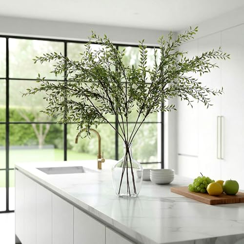 Suncalla 43" Artificial Eucalyptus Branches for Summer Home Decor, Tall Faux Greenery Stems for Vases, Centerpieces, Wedding Arrangements, Table Displays, Farmhouse Modern Floral Decorations(6 Pack)