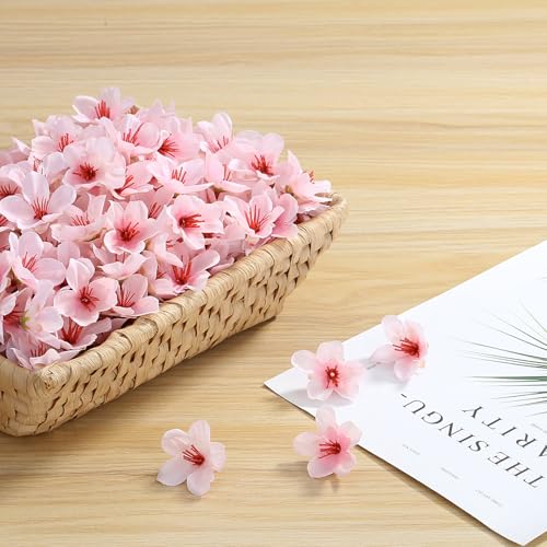 SITUMEIZI 100 Pcs Mini Pink Cherry Blossom Flowers Head Artificial Small Cherry Blossom Head Fake Mini Flowers for Wedding Decor, Graduation Cap, Cake, DIY Flower Wall Party Decor 1.6 inches - color: Pink-cherry
