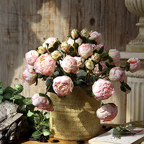 Pink Peonies Artificial Flowers 2 Bouquets Vintage Peonies 18pcs Pink Peonies with Single Long Stems Silk Flowers for Wedding Decoration Bride Bouquet Flowers Crafts Floral Arrangement (Pink) - color: Light Pink