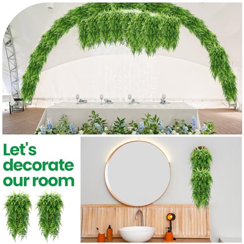 Geosar 20 Pcs Artificial Hanging Plants 32 Inch Hanging Boston Ferns Plastic Fake Plants for Wall Room Garden Wedding Garland Indoor Outdoor Decoration, No Basket