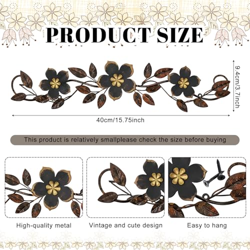 Wesiti Metal Flower Wall Decor Vintage Metal Flower Wrought Iron Scroll Sculpture 15.7''x3.7'' Not 3D, Flat Farmhouse Leaf Wall Decor with Nails for Summer Bedroom Kitchen Indoor Outdoor(Black) - color: Black