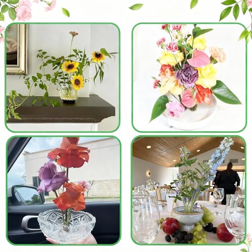 4 Pcs Flower Frog Pin Holder Set - 2 Round & 2 Square (0.9", 1.2", 1.57", 1.97") Floral Arrangement Frogs Vases with Straightener & Cleaning Brush - Ikebana Flower Holder Tools for DIY Crafts