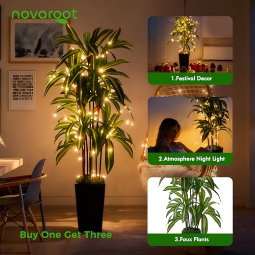 Artificial Dracaena Tree 5FT, Fake Plants with Black Tall Planter - Fake Tree Tall Faux Plants Indoor Floor Plant with Moss - Artificial Plants Indoor for Office Living Room Home Decor
