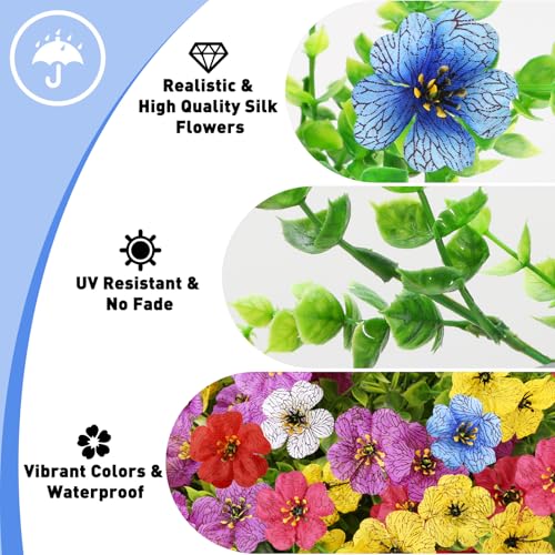 24 Bundles Artificial Flowers for Outdoors, UV Resistant Faux Flowers for Outdoor Planters, Fake Flowers for Outside Porch Patio Window Box, Mixed Color Daisy Bushes for Garden Decor(MUL) - color: Red + Purple + Blue + Yellow + Rose Red + White