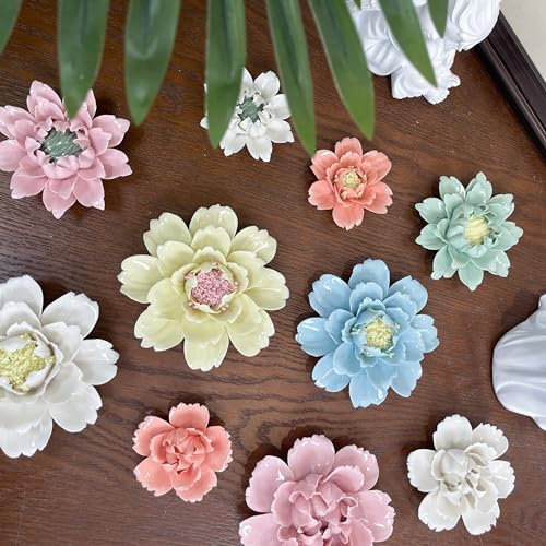 Ceramic Flower Wall Art, Artificial Flower Wall Sculpture，Handcrafted 3D Hanging Porcelain Flowers ,3D Wall Hanging Decor ,Porcelain Flower Wall Décor for Home，Hallway，Kitchen，Office (White，Peony, 2.76") - color: White，Peony, size: 2.76"