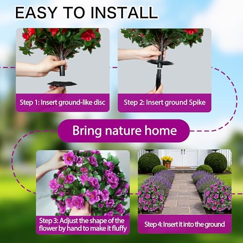 Artificial Flowers for Outdoors, Faux Outdoor Plants Fake Plants Topiary Balls Artificial Outdoor Set of 2 with Ground Spike for Home Front Porch Patio Garden Decor (Rose Purple) - color: Rose Purple