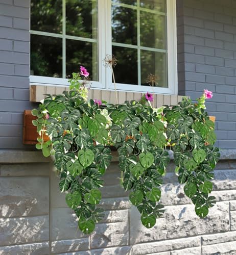 Villa Como 2 Packs UV Resistant Artificial Hanging Plants Outdoors & Indoors, 33" Large Fake Pothos Ivy Vines Plants Faux Hanging Greenery for Planter, Shelf, Window Box, Porch, Patio, Garden Decor - color: #Mix Green Pothos