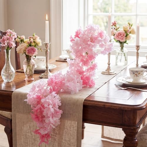 Sosation 35 Inch Artificial Wedding Bouquet for Bride, Pink Fake Cherry Blossom Flowers Cascading Bridal Cherry Blossom Bouquet, Boho Rustic Ceremony Decor for Outdoor Wedding Party Bridal Shower