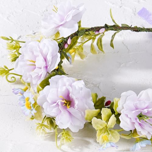 Purple Flower Crown Headband, Artificial Rose Daisy Floral Headpiece, Fairy Boho Bridal Flower Crown for Women Girls Maternity Renaissance Weeding Festivals Birthday Hair Accessories - color: Rose Daisy Purple