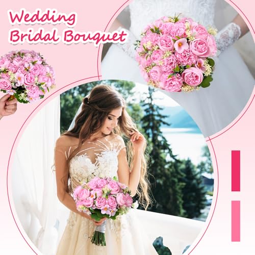 Olgaa 12 Bundles Peonies Artificial Flowers Fake Hydrangea Silk Peony Bouquet Bulk for Vase Floral Arrangements Wedding Arch Decor Centerpiece Table Decorations (Pink) - color: Pink