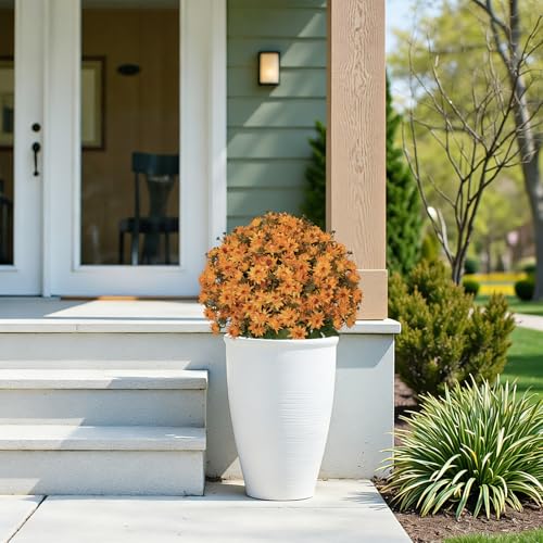 24” Artificial Flowers for Outdoors, Set of 2- UV Resistant Look Real Faux Orange Mums with Cement Pots, Realistic Fake Plastic Plants for Front Porch Planter Entryway Indoor Decor - color: Daisy Autumn Yellow