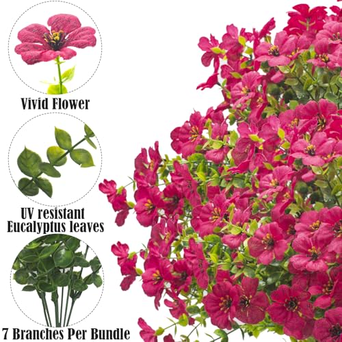 Grunyia Artificial Fake Flowers for Outdoor Spring Decoration, 16 Bundles Faux Silk Colorful Daisy UV Resistant Realistic for Outside Porch Patio Home Yard Garden Planters Pots Window Box (Rose Red) - color: Rose Red