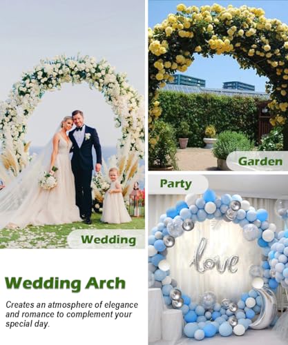Queension Metal Wedding Arch | for Ceremony Party Decoration 8Ft Wide 7Ft High,Garden Arch Trellis with Ground Bases for Climbing Plants,Outdoor Garden Arbor for Roses Vines, Round Frame, Black - color: Black, size: 8FT