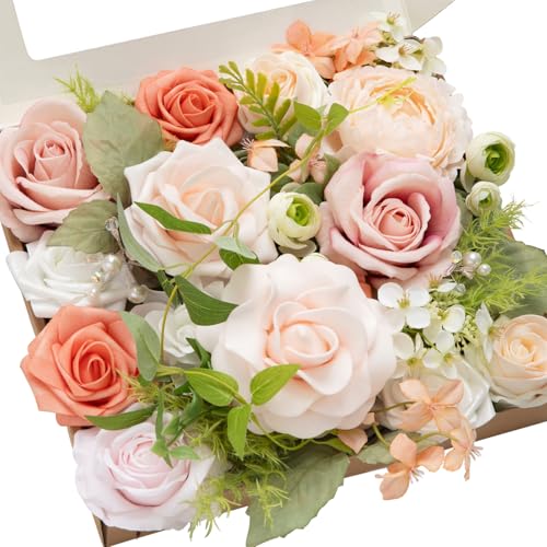 Ling's moment Fake Flowers Box, Faux Artificial Greenery Stems Foam Roses Gardenia Silk Peony Ranunculus Fabic Flower for Centerpieces Bouquet Wedding Vase Decorations, Garden Blush, Grand Combo - color: Pk-garden Blush, size: Grand