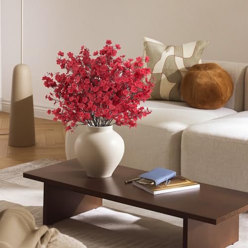 8Pcs Baby Breath Artificial Flowers,Real Touch Red Silk Flowers Bundles Fake Flowers for Vase Home Office Wedding Spring Winter Indoor Outdoor Centerpiece Table Party Mother's Day Decoration - color: Burgundy, size: 8 Bundles