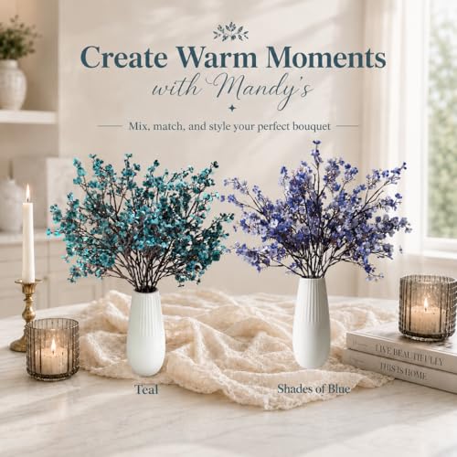 Mandy's 6 Bundles Artificial Shades of Blue Baby’s Breath Flowers | 18.5 Inch Silk Gypsophila European Style Modern Home Decor Centerpiece Neutral Wedding Flower Arrangements - color: Shades of Blue