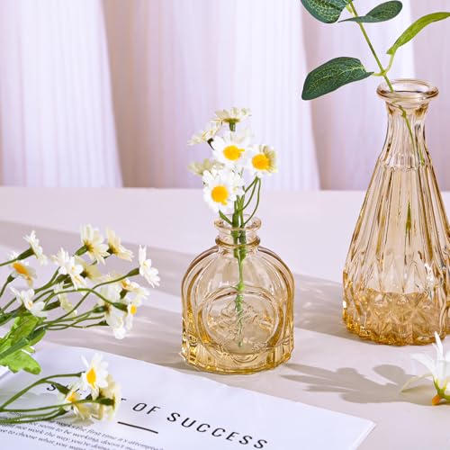 UPBUD Amber Glass Bud Vases Set of 12, Gold Mini Flower Vase for Centerpieces, Small Vases in Bulk for Wedding Decorations, Vintage Vase for Table, Recepetion, Home Décor - color: Standard-gold Amber, size: 12pcs