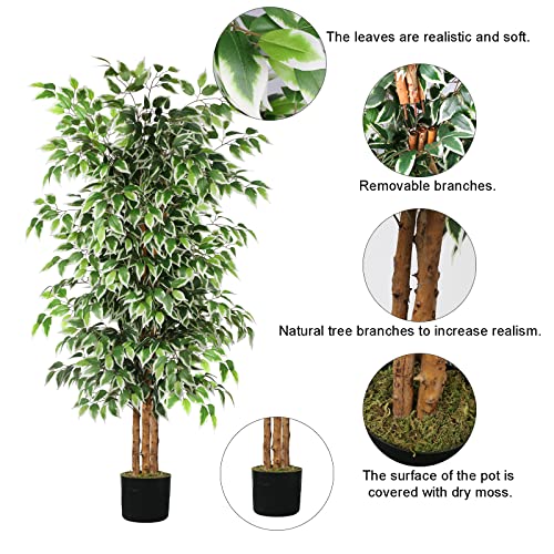 GTIDEA 6ft Ficus Artificial Tree, Tall Faux Trees Indoor with Natural Trunk and Fake Silk Tree Fake Plants for Home Decor Living Room Outdoor Balcony House Office (NO VASE Included) - color: 6ft Ficus Tree (No Vase)