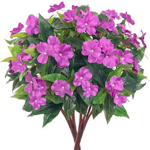 Fake Flowers Artificial Flowers for Outdoor，Artificial Plant Artificial Impatiens Bouquet Flowers for Outdoors Decoration,Silk Spring Artificial Plants for Outdoors Indoor Decor2PCS (Purple) - color: Purple-2