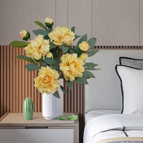 Yellow Peonies Artificial Flowers,4 Pcs Fake Silk Peonies with Stems Real Look,Peony Bush for Home Decor (4, Yellow) - color: Yellow