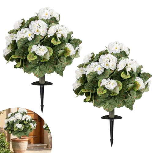 Goplus Artificial Begonia Ball Trees Set of 2, 22.5” Fake Evergreen Shrubs with Ground Spikes, 300 Leaves, 22 Flowers, Sun-Proof Indoor & Outdoor Silk Floral Topiary Plants for Home Garden Decoration - color: Begonia