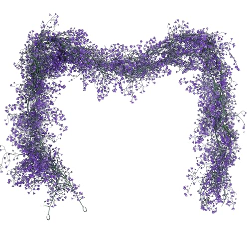 RECUTMS Artificial Hanging Vines Garland Fake Plant Greenery Faux Ferns Leaves Ivy Garland 2Pcs 5.6Ft for Summer Spring Home Indoor Outdoor Wedding Table Centerpiece Graduation Party Decor(Purple) - color: Purple-garland