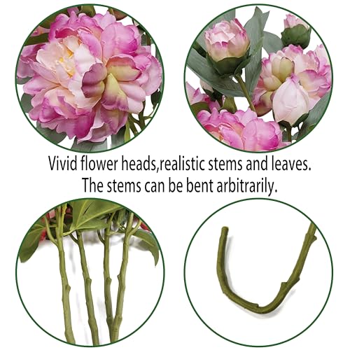 Purple Pink Peonies Artificial Flowers,4 Pcs Fake Silk Peonies with Stems Real Look,Peony Bush for Home Decor (4, Purple Pink) - color: Purple