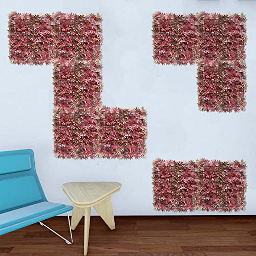 E&K 20" x 20" Artificial Plant Fence Panel Faux Leaves Grass Wall Privacy Screen Panel Decorative for Indoor Outdoor (Maple-Red, 6 Pcs) - color: Maple - Red