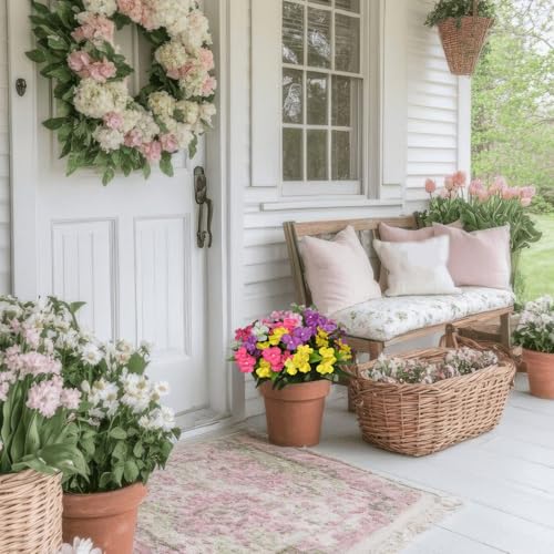 CITYES 5 Pcs Artificial Flowers Outdoor Impatiens UV Resistant Silk Impatiens Flowers Colorful Faux Flowers Impatiens Bushes Artificial Impatiens for Pot Patio Lawn Garden Hanging Basket Porch Decor - color: Pink, White, Yellow, Rose Red, Purple