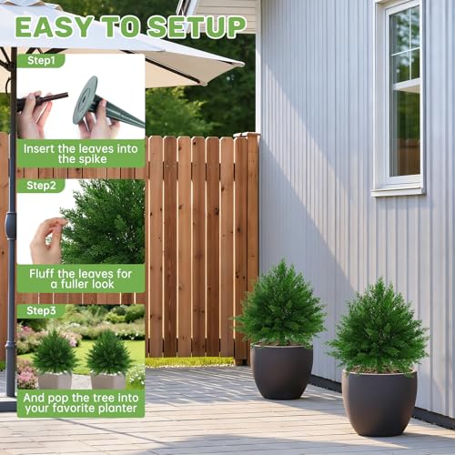 Grooy Artificial CedarTopiary Bushes for Outdoors with Spike, Set of 2 Cypress Topiary Trees with UV Resistant, Outdoors Fake Shrubs Faux Plants for Front Porch Indoor Outdoor Decor - color: Cedar Tree