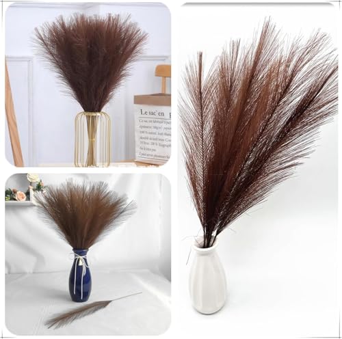 Artificial Pampas Grass Plants Fake Reeds Decoration Set of 28 Stems 18” Faux Florals Bulrush Fluffy Brown Branches for Home Wedding Party Vase Fillers Christmas DIY Feathers Décor - Coffee 28 Pcs - color: Pampas Grass Stems / Coffee 28 Pcs