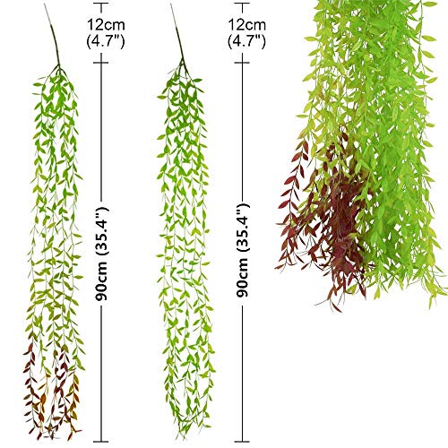 Artificial Hanging Vine, 10 Pcs Weeping Willow Plastic Plants Greenery Leaves Faux Ivy Garland Fake Plant UV Resistant Indoor Outdoor Garden Door Wall Baskets Wedding Party Table Decoration Green Red - color: Hanging Willow-red-10 Pcs