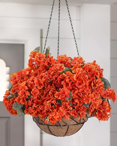 DuHouse Artificial Fall Flowers for Outdoor Garden Home Decoration 6 Bundles Artificial Geranium Flowers for Outdoor Kitchen Table Centerpieces Decor(Orange) - color: Orange