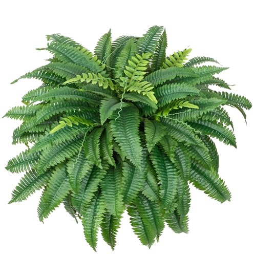 53" Large Artificial Boston Fern for Outdoor,100 Leaves Full & Lifelike Fake Fern Plants for Outside,UV Resistant Faux Fern for Hanging Planters, Porch, Patio Poolside Indoor Outdoor Decor - size: 53INCH