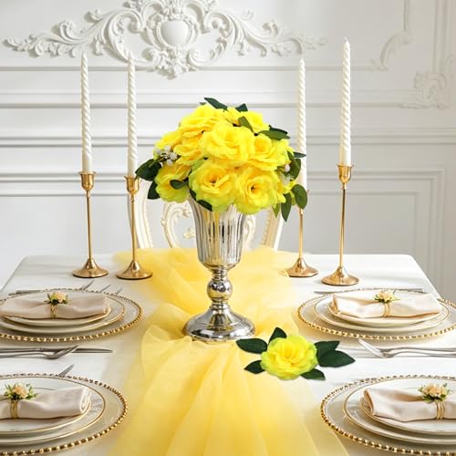 50 Pcs Rose Flower Head, Artificial Flowers Bulk for DIY Crafts, 3in Fake Rose Silk Flower Head wit Stem, Faux Flowers for Decoration, Wedding Home Party Decor Garland Decor (50, Yellow) - color: Yellow